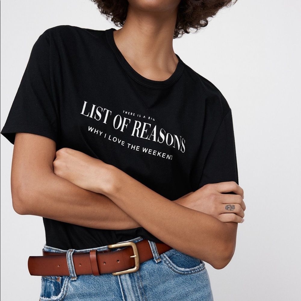 Zara Love The Weekends Black Font T Shirt NWT